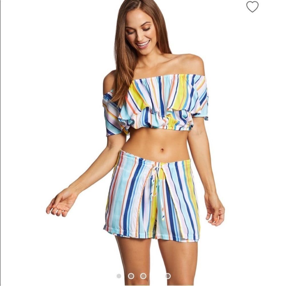 Nanette Lepore Amalfi Coast Striped Off The Shoulder Crop Top Shorts Set M / L